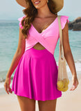 Emoswimsuit - Women's One Piece Swimsuit Ruffle Cutout Swimdress Tummy Control V Neck Wrap Swimwear