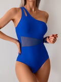 Emoswimsuit - Women's One Piece Swimsuits Tummy Control Mesh Patchwork Bathing Suit One Shoulder Adjustable Straps