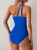 Emoswimsuit - Women's One Piece Swimsuits Tummy Control Mesh Patchwork Bathing Suit One Shoulder Adjustable Straps