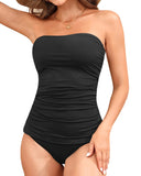 Emoswimsuit - Women's Bandeau Bikini Swimsuits 2 Piece Strapless Tummy Control Bathing Suit