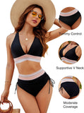 Emoswimsuit - High Waisted Tummy Control Color Block Bikini Sets