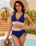 Emoswimsuit - High Waisted Tummy Control Color Block Bikini Sets