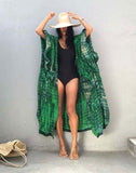 Emoswimsuit - Green Hooded Printed Beach Vacation Swimsuit Cover Up