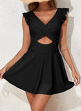 Emoswim - Women's One Piece Swimsuit Ruffle Cutout Swimdress Tummy Control V Neck Wrap Swimwear