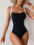 Emoswimsuit - Women One Piece Swimsuit Ruched Tummy Control Bathing Suit Slimming Color Block Swim Suit Swimwear