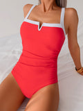 Emoswimsuit - Women's One Piece Swimsuits Color Block Slimming Tummy Control Bathing Suit V Vired Full Coverage Swimwear