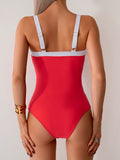 Emoswimsuit - Women's One Piece Swimsuits Color Block Slimming Tummy Control Bathing Suit V Vired Full Coverage Swimwear