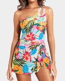 Emoswim - One Shoulder One Piece Swim Dress for Women Tummy Control Swimsuit with Skirt