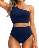 Emoswim - One Shoulder High Waisted Bikini Sets Two Piece Swimsuit Tummy Control
