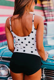 Emoswimsuit - Polka Dot Tie Front Blouson Tankini Set