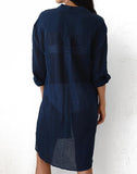 Emoswimsuit - Navy Pocket Long Sleeve Cover Up