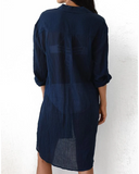 Emoswim - Navy Pocket Long Sleeve Cover Up