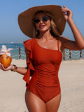 Emoswim - Womens One Shoulder One Piece Swimsuit Tummy Control Bathing Suits Ruched Swim Suit Slimming Swimwear