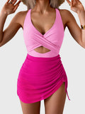 Emoswim - Women Mesh One Piece Swimdress Swimsuit Tummy Control V Neck Cutout Bathing Suit