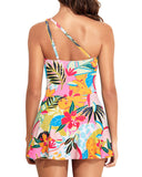 Emoswim - One Shoulder One Piece Swim Dress for Women Tummy Control Swimsuit with Skirt