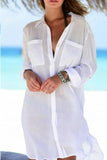 Emoswimsuit - White Pocket Long Sleeve Cover Up