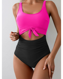 Emoswim - Women's One Piece Swimsuit Tummy Control Slimming Bathing Suit Cutout Tie Knot Swimwear