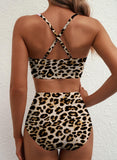 Emoswim - Summer Two Piece Bikini Set U-Wire Cutout High Waisted Swimsuit-Leopard Pink Lily