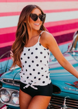Emoswimsuit - Polka Dot Tie Front Blouson Tankini Set