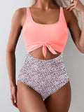 Emoswim - Women's One Piece Swimsuit Tummy Control Slimming Bathing Suit Cutout Tie Knot Swimwear