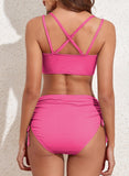Emoswimsuit - Women's Bikini Sets Two Piece Swimsuit V Neck High Waisted Ruched Tummy Control Bathing Suit