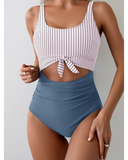 Emoswim - Women's One Piece Swimsuit Tummy Control Slimming Bathing Suit Cutout Tie Knot Swimwear