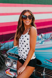 Emoswimsuit - Polka Dot Tie Front Blouson Tankini Set