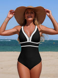 Emoswim - Womens Crisscross Back One Piece Swimsuit Color Block Bathing Suits Tummy Control Push Up V Neck Swimwear