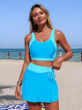 Emoswim - Womens Two Piece Tankini Swimsuits Padded Strappy Sports Bra Yoga Tops Swim Side Slit Skirted Swimsuit Swim Skort Set