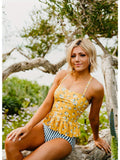Emoswimsuit - Peplum Tankini Swim In Mustard Daisy