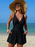 Emoswim - Women's Swim Rompers with Built in Bra One Piece V Neck Tummy Control Bathing Suit