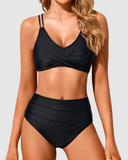 Emoswimsuit - Women High Waisted Bikini Set Two Piece Swimsuits Push up Wrap Swim Suits Top Tummy Control Bathing Suit