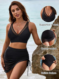 Emoswimsuit - Womens Swim Skirt High Waisted Bikini Sets Tummy Control Swimsuits Mesh Sarong Wraps Bathing Suits