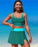 Emoswimsuit - High Waisted Bikini Sets Tummy Control Swim Skirt Two Piece Swim Suit Tummy Control Color Block Bathing Suit