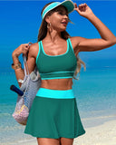 Emoswimsuit - High Waisted Bikini Sets Tummy Control Swim Skirt Two Piece Swim Suit Tummy Control Color Block Bathing Suit