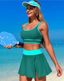 Emoswimsuit - High Waisted Bikini Sets Tummy Control Swim Skirt Two Piece Swim Suit Tummy Control Color Block Bathing Suit
