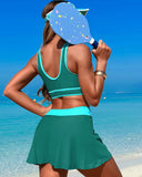 Emoswimsuit - High Waisted Bikini Sets Tummy Control Swim Skirt Two Piece Swim Suit Tummy Control Color Block Bathing Suit