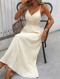 Halter Lace Patch V Neck Maxi Dress_CWDMD02890