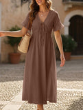 V Neck Loose Solid Maxi Dress_CWDMD02894