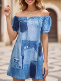 Colorblock Off Shoulder Lantern Sleeve Dress_CWDSD12018