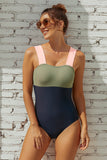 Emoswimsuit - Square Neck Pink Strap Color block One Piece Paradise