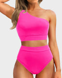 Emoswimsuit - High-Waist One-Shoulder Tummy Control Bikini Set