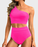 Emoswimsuit - High-Waist One-Shoulder Tummy Control Bikini Set