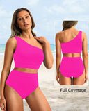 Emoswimsuit - High-Waist One-Shoulder Tummy Control Bikini Set