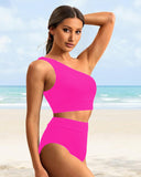 Emoswimsuit - High-Waist One-Shoulder Tummy Control Bikini Set