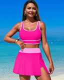 Emoswimsuit - High Waisted Bikini Sets Tummy Control Swim Skirt Two Piece Swim Suit Tummy Control Color Block Bathing Suit