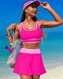 Emoswimsuit - High Waisted Bikini Sets Tummy Control Swim Skirt Two Piece Swim Suit Tummy Control Color Block Bathing Suit