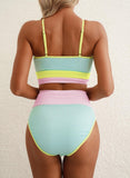 Emoswimsuit - Women 2 Piece Bikini Set High Waisted Color Block Swimsuit Beach Scrunch Ribbed Bathing Suit