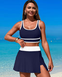 Emoswimsuit - High Waisted Bikini Sets Tummy Control Swim Skirt Two Piece Swim Suit Tummy Control Color Block Bathing Suit