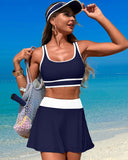 Emoswimsuit - High Waisted Bikini Sets Tummy Control Swim Skirt Two Piece Swim Suit Tummy Control Color Block Bathing Suit